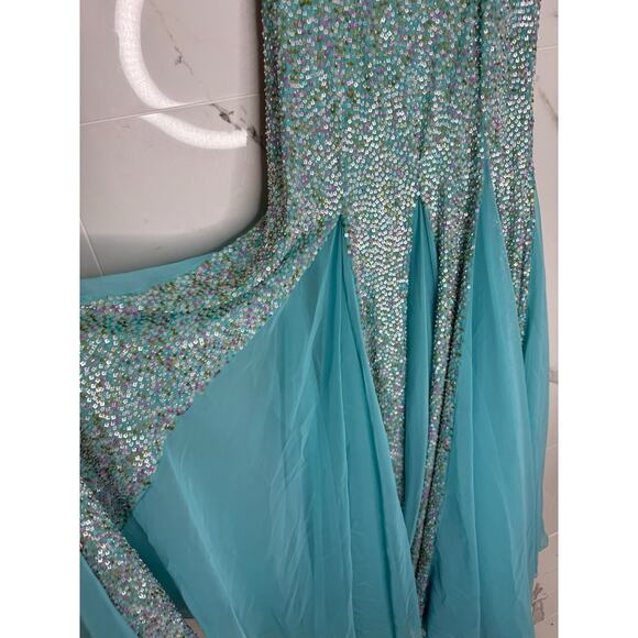 Turquoise Sequin Mermaid Evening Gown Sleeveless Prom Pageant Dress Size 4 - Picture 3 of 7